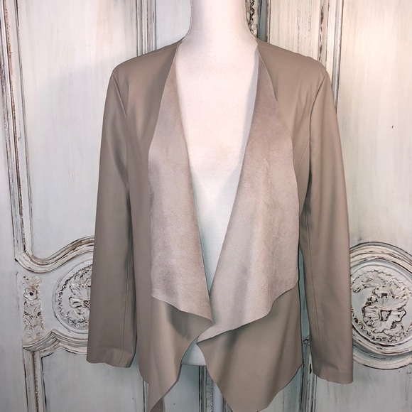 Joan Vass New York Lovely Taupe Faux Leather Waterfall Front Jacket Size Small - Picture 1 of 12